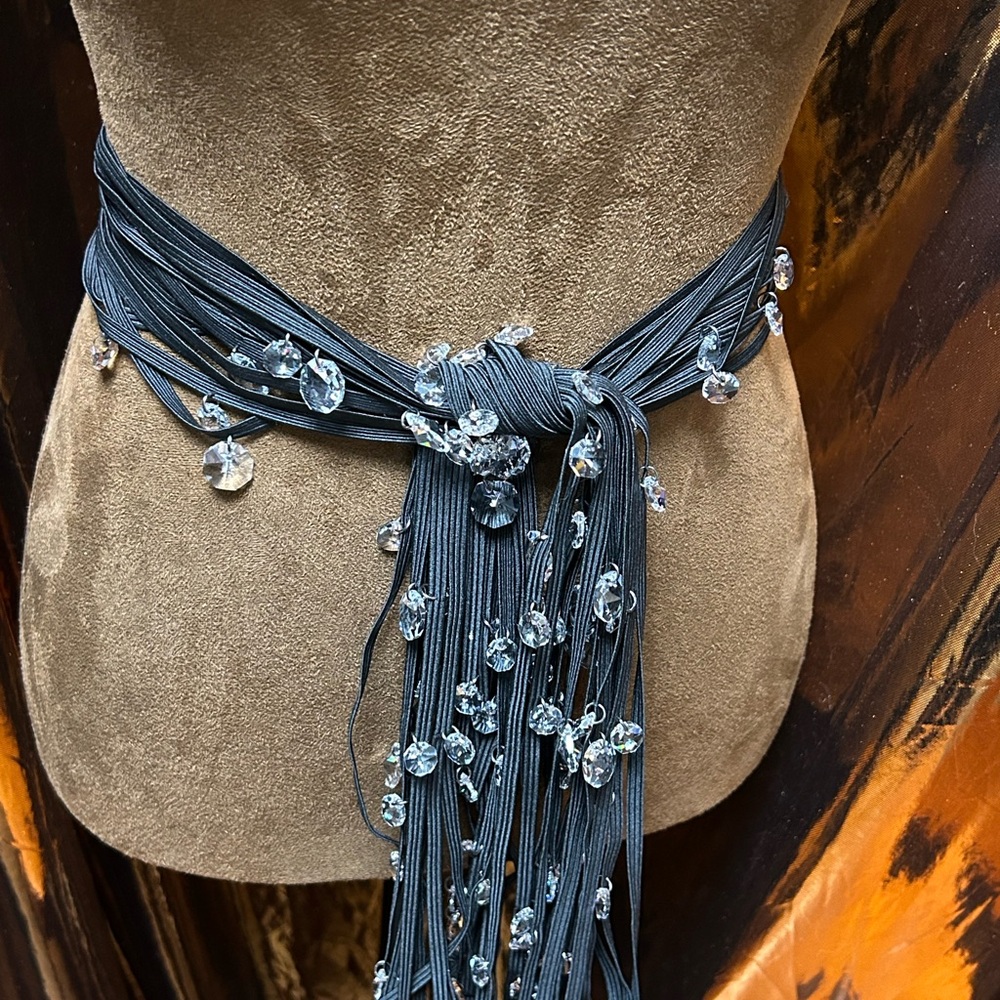 Maria Caldarara necklace or belt w/multi elastic and bling designer estate piece